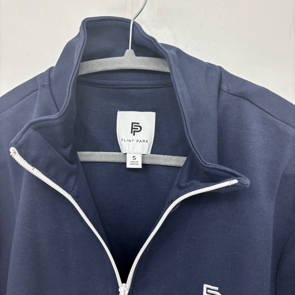 Flint Park Men's Court tennis zip-up athletic jacket navy blue small mock neck - Picture 4 of 10